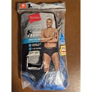 2 Hanes mens size medium black blue tagless comfortable ultra soft briefs 7196